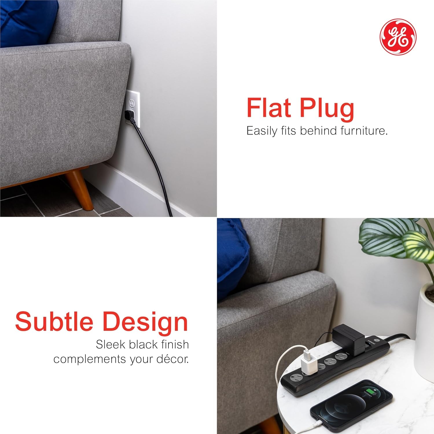 Sur Protector Power Strip, 15 Ft Extension Cord, 6 Outlet Extender, 800 Joules, Flat Plug, Twist-To-Close Safety Covers, ETL Listed, Black, 50767
